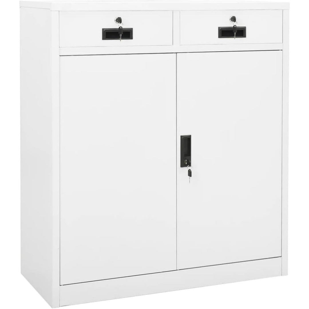 Armoire gris clair, rangement, deux tiroirs, usage domestique
