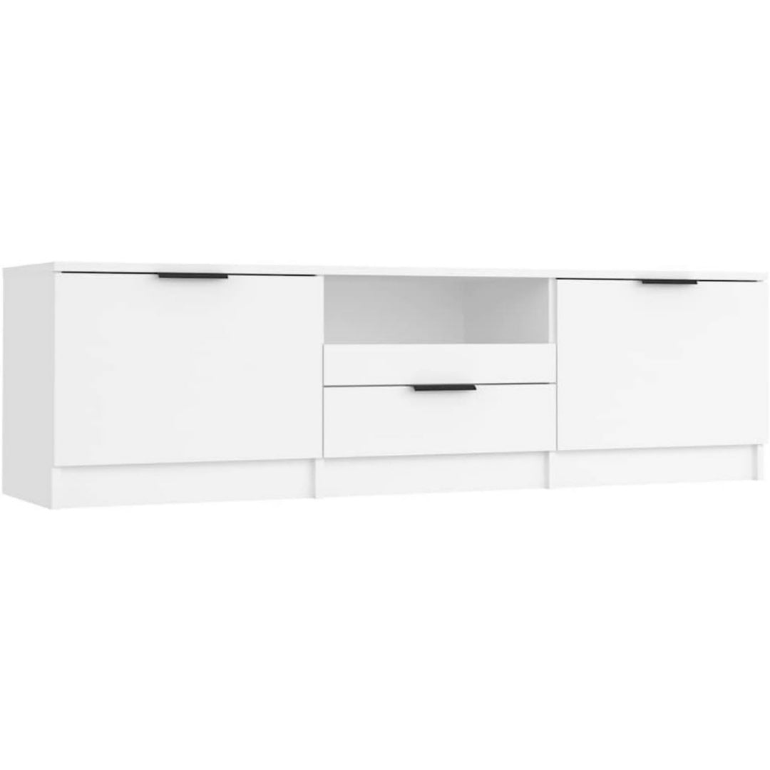 Meuble TV gris clair en chene et cuir