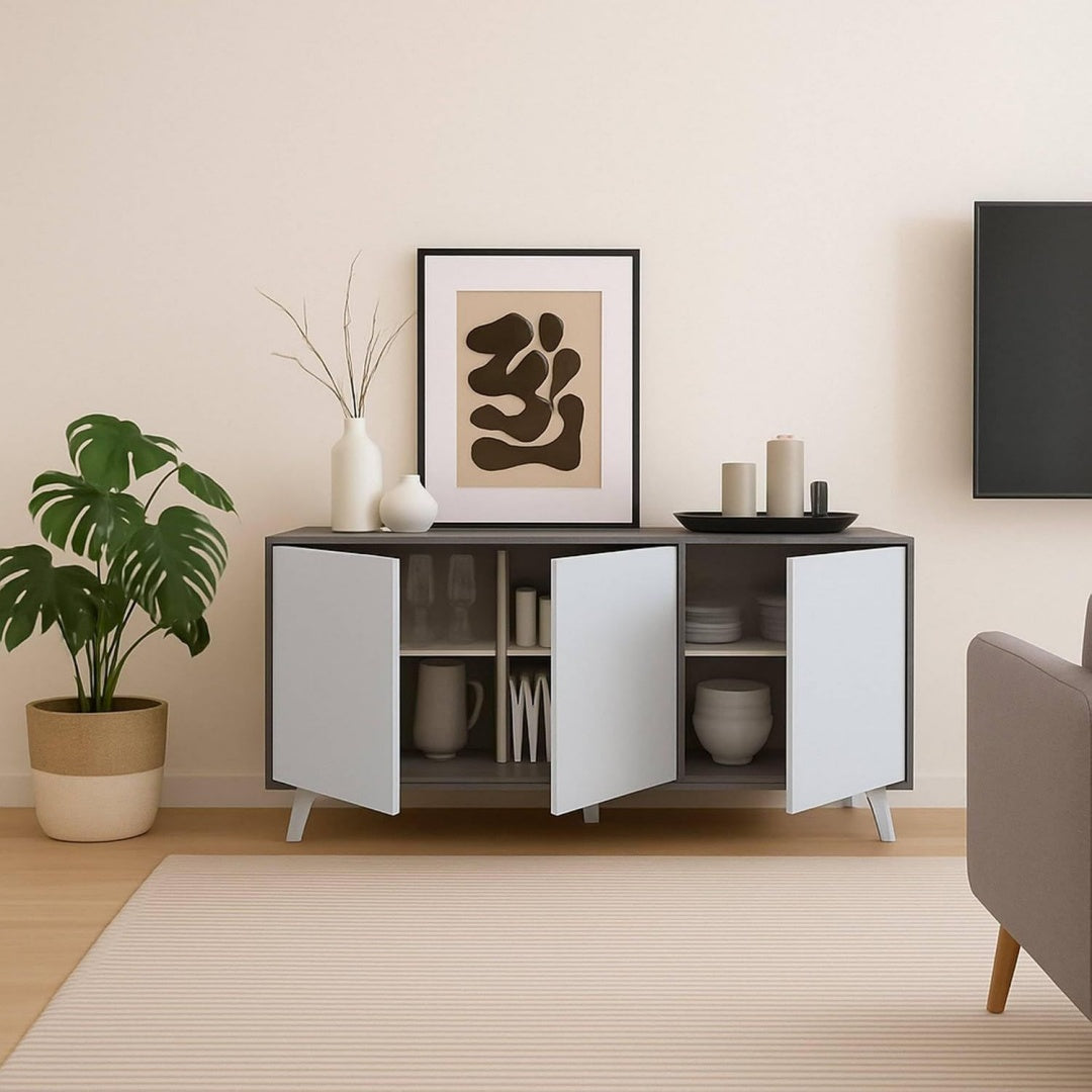Buffet gris clair authentique elegant 39.6 x 153.9 x 72 cm