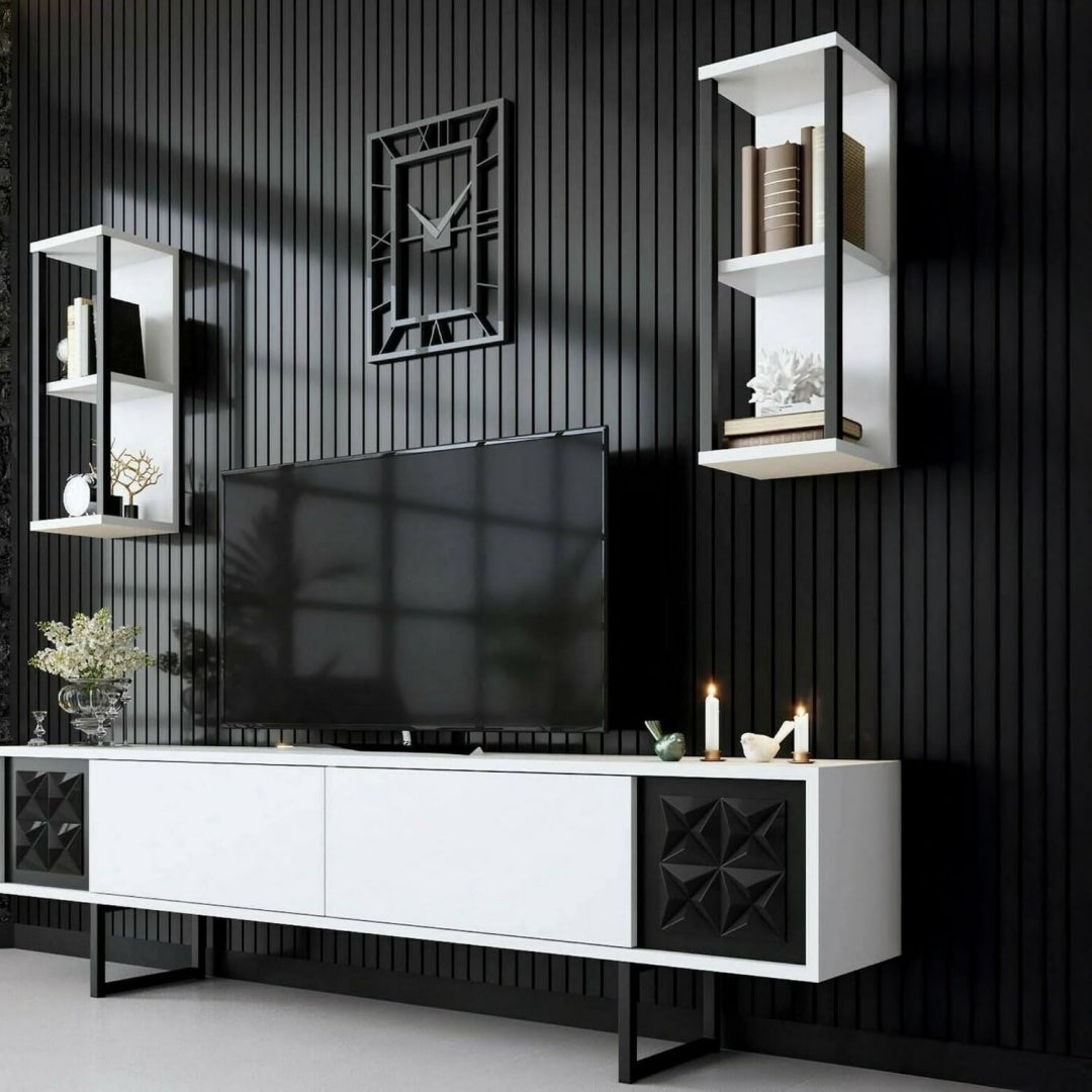 Esprit Moderne, banc TV noir en panneau de particules