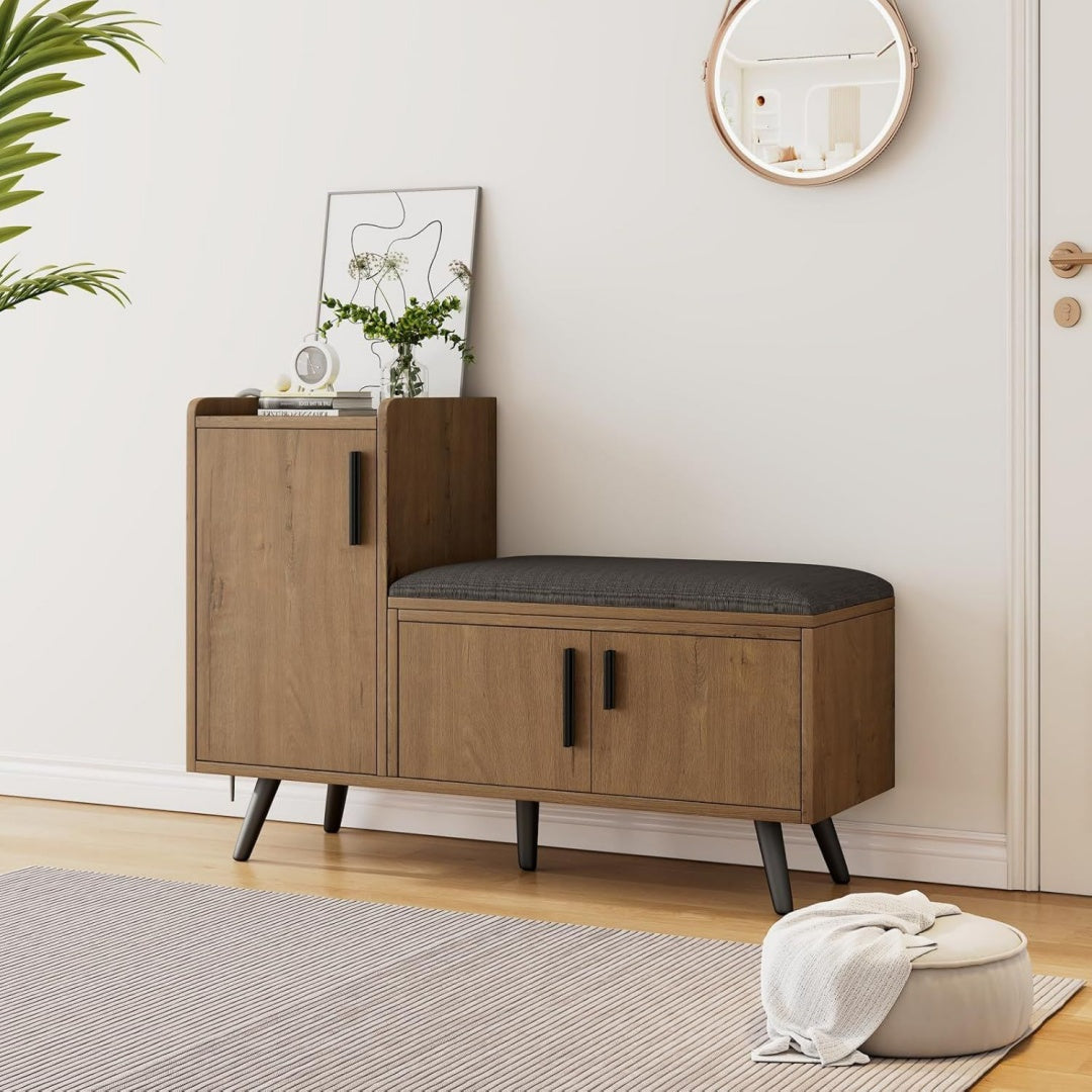Panneau stratifie, placard a chaussures gris clair en bois