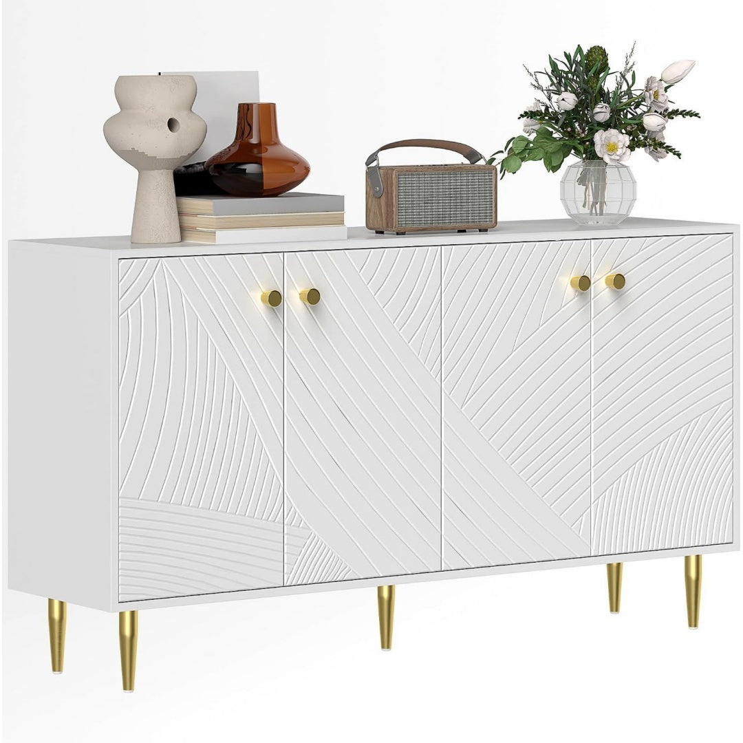 Buffet gris clair 3 etageres, design moderne bois ingenierie pour salon