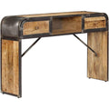 Buffet en bois massif marron 2 tiroirs laque brillant
