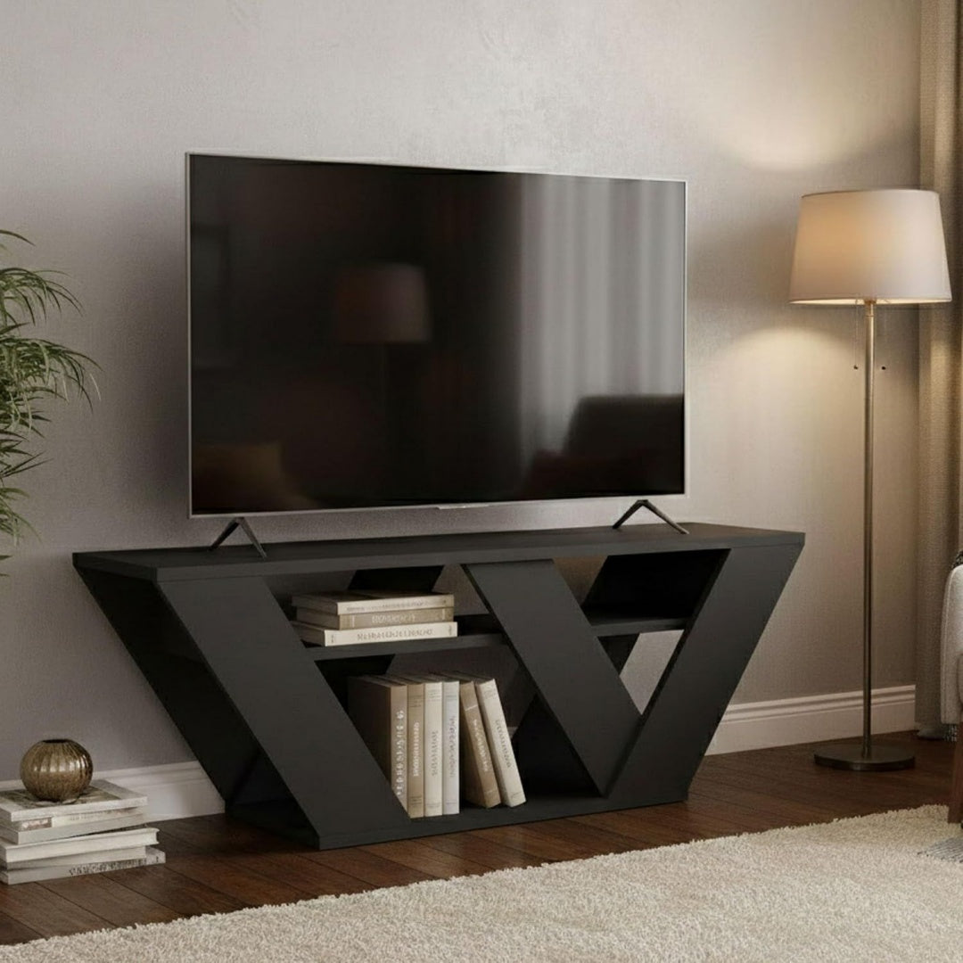 Meuble TV design moderne gris fonce 110 x 30 x 40 cm