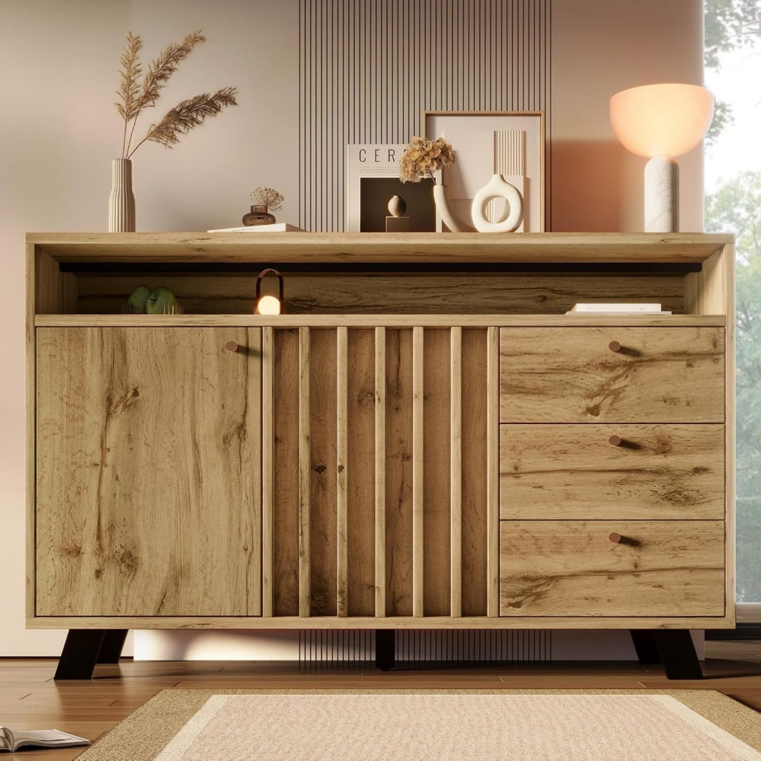 Bahut marron en bois 2 portes 3 tiroirs