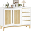 Enfilade beige etageres reglables, bois ingenierie et a 2 portes 4 tiroirs