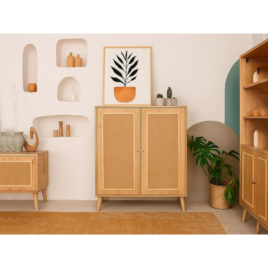 Vaisselier beige, verre allure contemporaine 90 x 40 x 110 cm