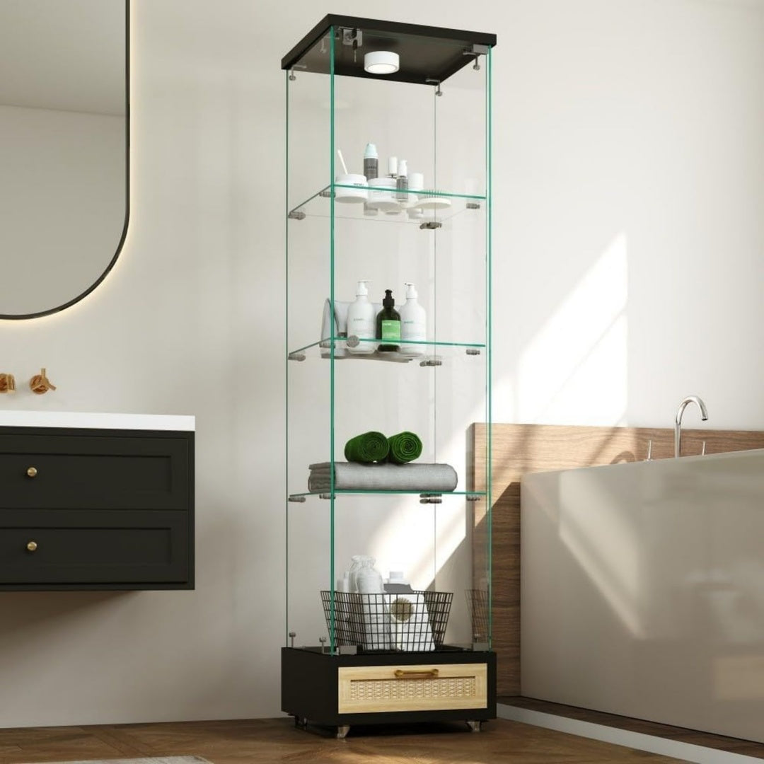 Pour tout ranger, armoire vitree gris clair en panneau de particules multifonctionnel