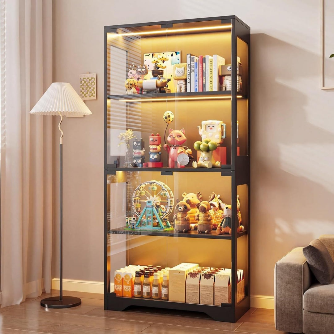 Vitrine d'exposition beige 80 cm, de rangement genereux